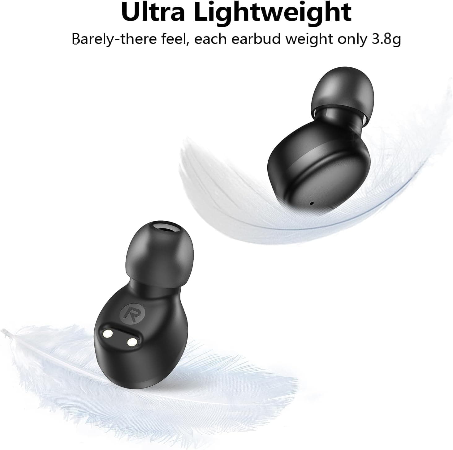 kurdene Wireless Earbuds Bluetooth 5.3 in Ear Buds Light Weight Headphones,Deep Bass Sound,Built in Mics Headset,Clear Calls Earphones for Sports Workout Black - Image 5