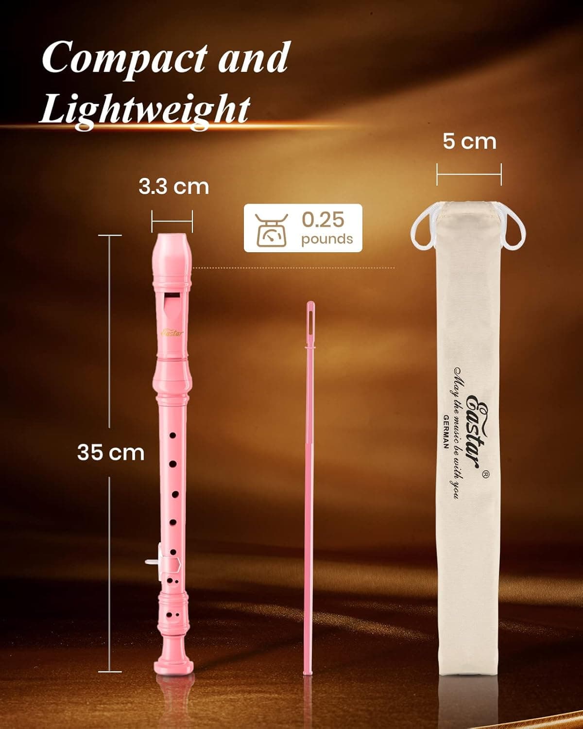 Eastar Soprano Recorder Instrument for Kids Beginners, German Fingering C Key with Cleaning Kit, Thumb Rest, Cotton Bag, Fingering Chart, ERS-21GP, Pink, School-Approved German Light Pink - Image 4