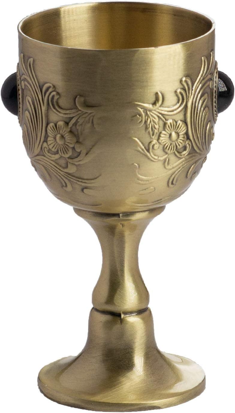 VIDAYA Calice Goblet, Fabriqué à la main Vintage en Cuivre Pur avec Motif de Fleurs Gravé, Tasse en Cuivre Métallique Embossée, Goblet Médiéval Gothique 1.7oz 1-Pack 3.1x1.5inch/8x4cm - Image 3