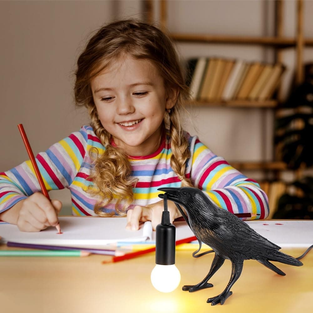 Crow Lamp Raven Table Lamp with Bulb, Crow Light - Gothic Halloween Decor for Bedside Bedroom Living Room Decor - Image 4