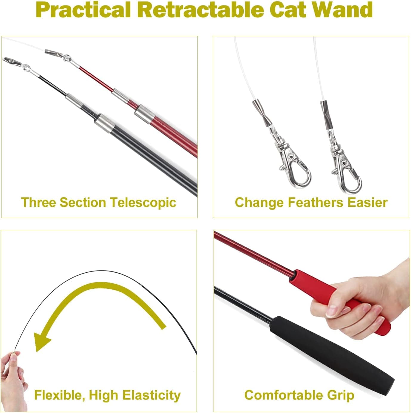 Cat Feather Toy, Retractable Cat Toys Wand 2 Wands & 9 Assorted Teaser Refills, Interactive Feather Teaser Wand Toy Bell Kitten Cat Having Fun Exerciser Playing - Image 5