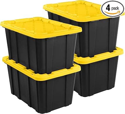 Sterilite Industrial Storage Tote with Lids for Garage, 27 Gallon, 4-Pack | Heavy-Duty and Stackable Utility Box Containers for Home, Office, and Basement Organization, Black/Yellow - Image 4