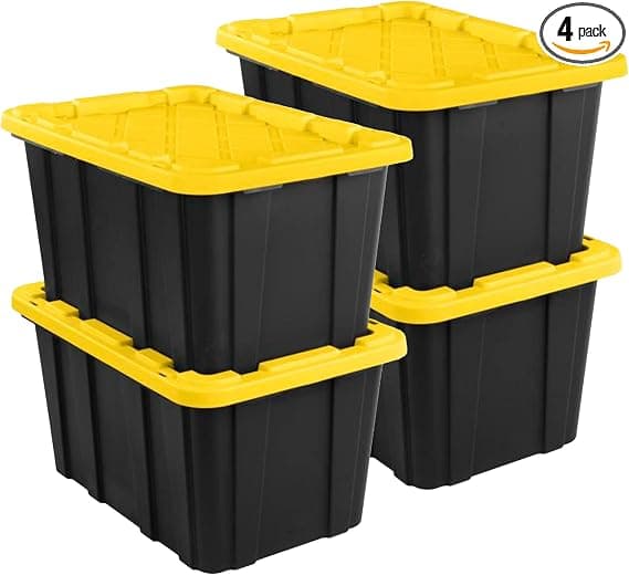 Sterilite Industrial Storage Tote with Lids for Garage, 27 Gallon, 4-Pack | Heavy-Duty and Stackable Utility Box Containers for Home, Office, and Basement Organization, Black/Yellow - Image 7