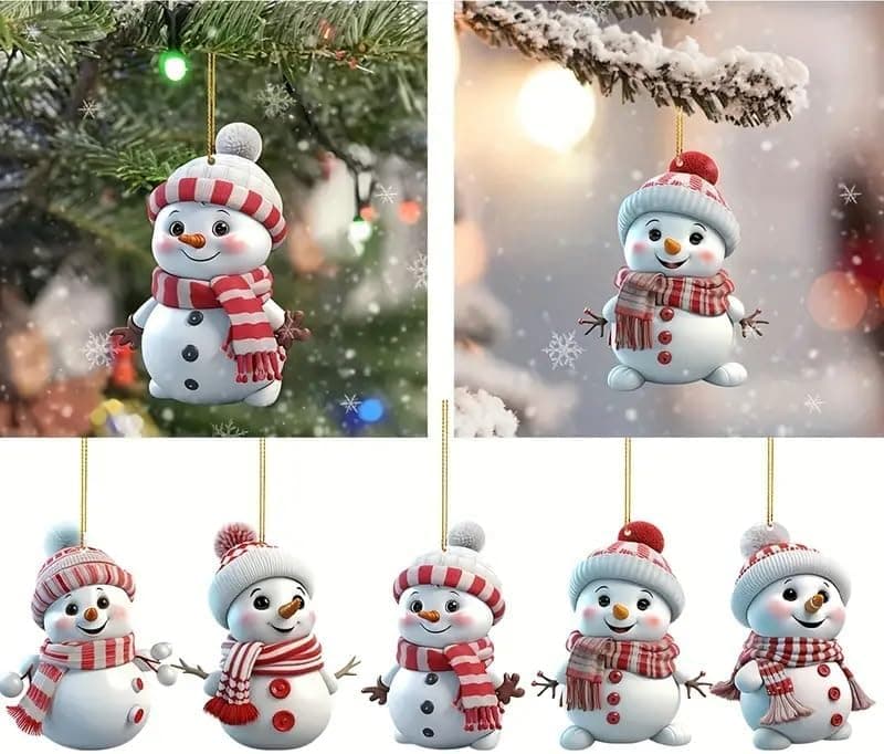 Christmas Ornaments Cute 2D Snowman Acrylic Ornaments for Christmas Tree Decorations White Snowman with Hat Christmas Hanging Ornament Ornament Hanging Decorations for Christmas Tree Decor 5pcs Acrylic Snowman Set - Image 4