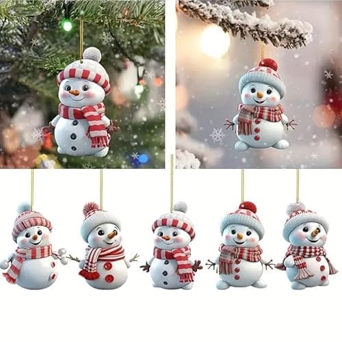 Christmas Ornaments Cute Snowman Acrylic Ornaments for Christmas Tree Decorations White Snowman with Hat Christmas Hanging Ornament Ornament Hanging Decorations for Christmas Tree Decor 5pcs - Image 3