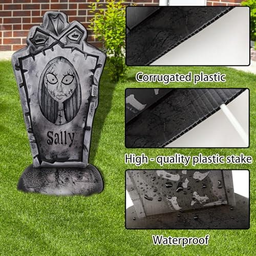 Yuleglowix 17 Inch Halloween Yard Signs Tombstones for Graves Decor Set with Stakes. Nightmare Before Christmas Inspired, Halloween Gravestones Outdoor Decorations Scary Decoration Displays for Party - Image 3