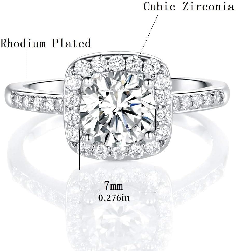 MDFUN 18K White Gold Plated Cubic Zirconia Promise Halo Engagement Promise Eternity Ring for Women 6 - Image 4