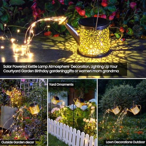 Misawce Solar Lights Outdoor Decorative Metal Solar Watering Can Lights Waterproof Hanging Solar Garden Decor Yard Lights Outside Patio Lawn Gifts Mom Grandma Women Birthday(Warm White) XGC-SHD1-NB - Image 2