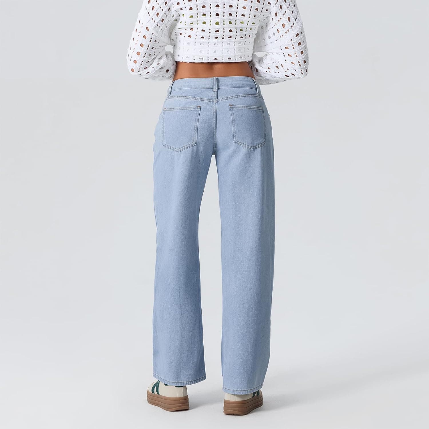 Women Y2k Low Rise Baggy Jeans Loose Fit Boyfriend Straight Wide Leg Jeans Trendy Stretch Long Denim Pants X-Small Baby Blue - Image 4