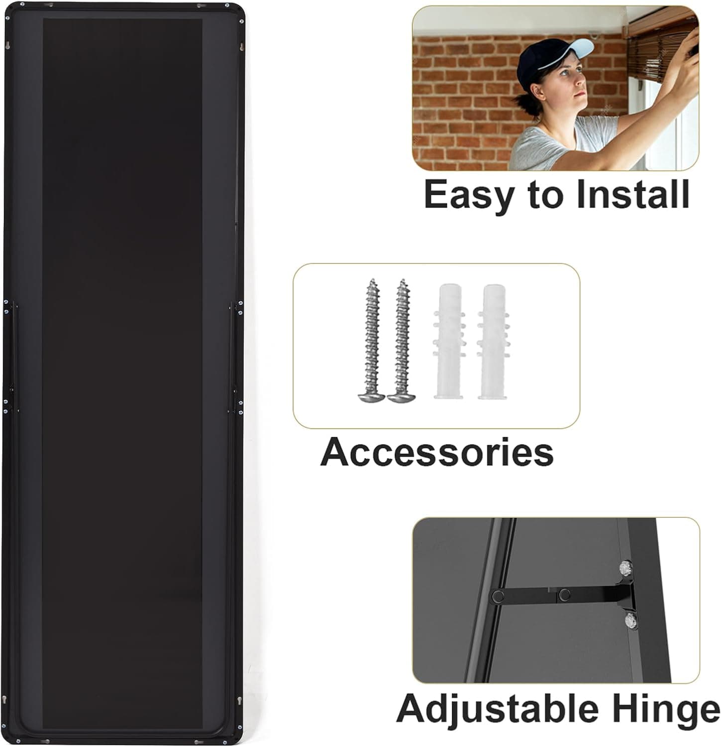 HARRITPURE 56"x21" Full Length Mirror, Black Rounded Corner Aluminum Frame Floor Standing Mirror Hanging/Leaning Wall for Living Room Bedroom Cloakroom Black 56"L x 21"W - Image 8