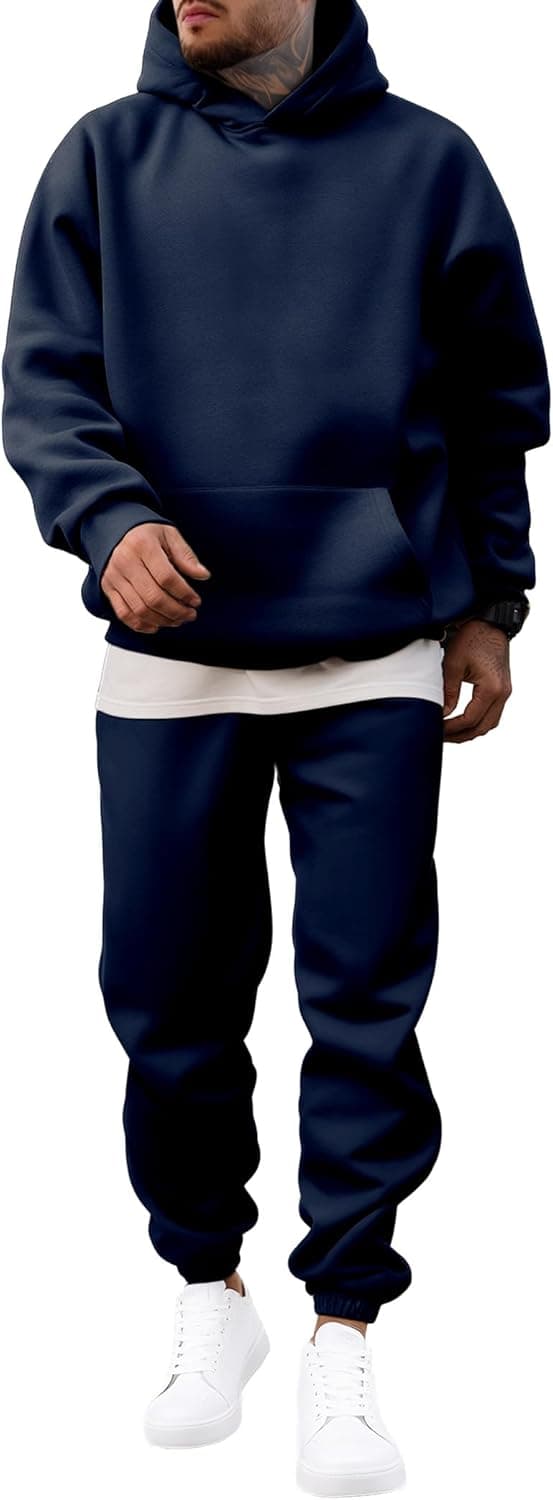 JMIERR Men's 2 Piece Outfits Hoodie Sweatshirt Tracksuit & Joggers Sweatpants Sweatsuit Set X-Large Navy Blue - Image 2