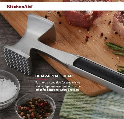KitchenAid Gourmet Multi Sided Meat Tenderizer for Pounding Meats, Nuts, Shellfish, ect, Hang Hole for Easy Storage, Hand Wash, One Size, Black - Image 8