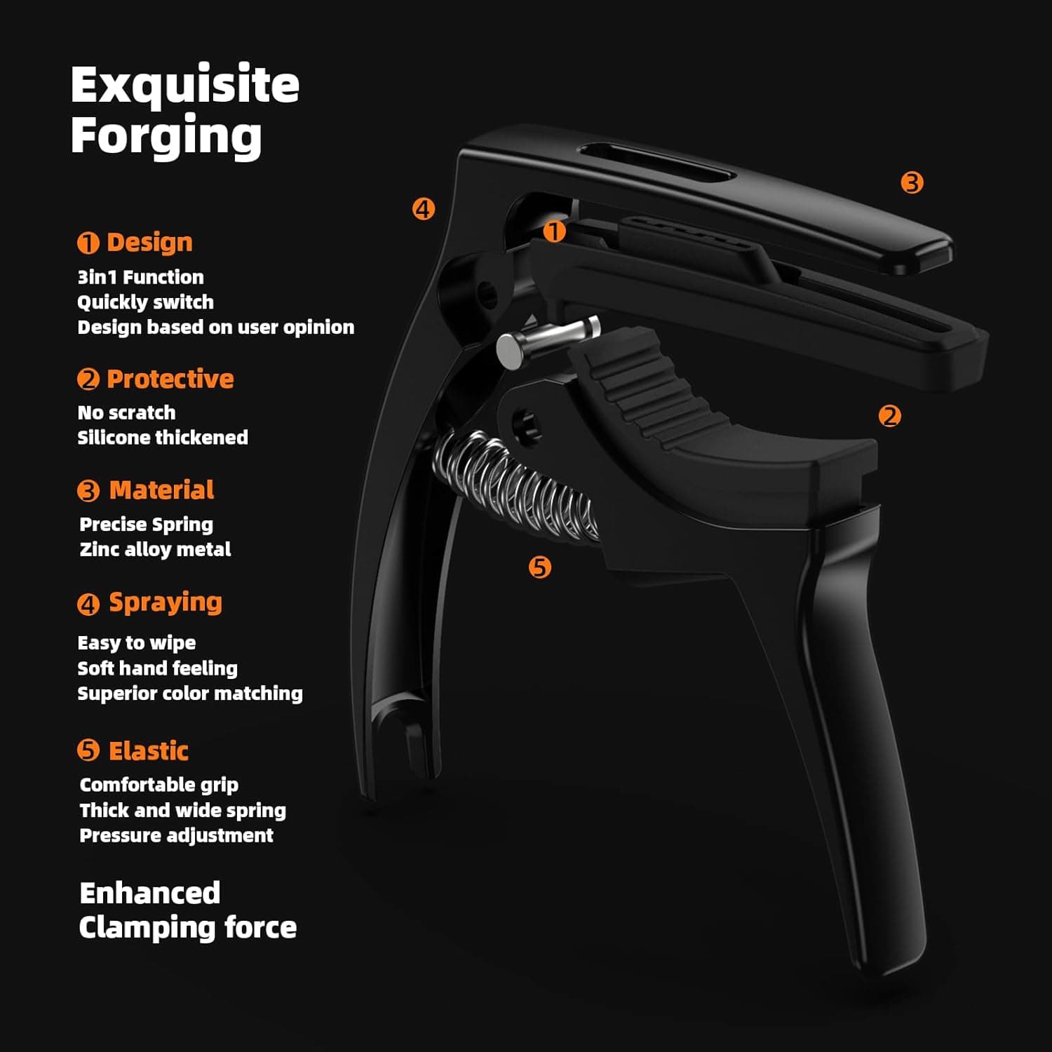 Guitar Capo,TANMUS 3in1 Zinc Metal Capo for Acoustic and Electric Guitars (with Pick Holder and 4Picks),Ukulele,Mandolin,Banjo,Guitar Accessories Black - Image 5