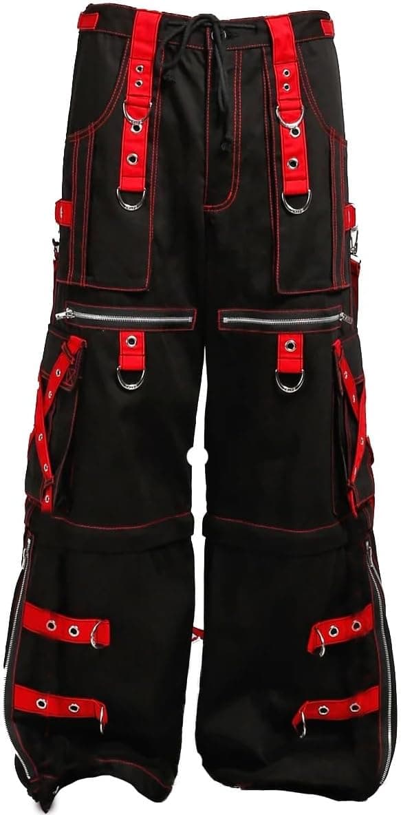 Goth Pants Extreme Bondage Black & Red Zipp Off Punk Rock Pant/USA Small Black/Red - Image 2