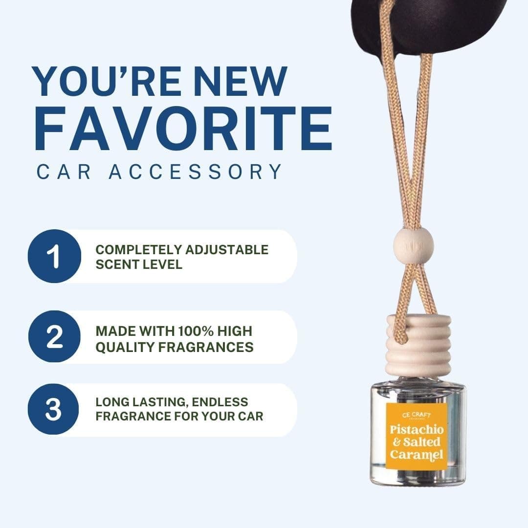 CANDECraftCo Car Air Hanging Fragrance Oil, Car Auto Freshener for Essential Oils, Scents Fragrance Aromatherapy Automobile Diffuser, Long Lasting (Pistachio & Salted Caramel) - Image 4
