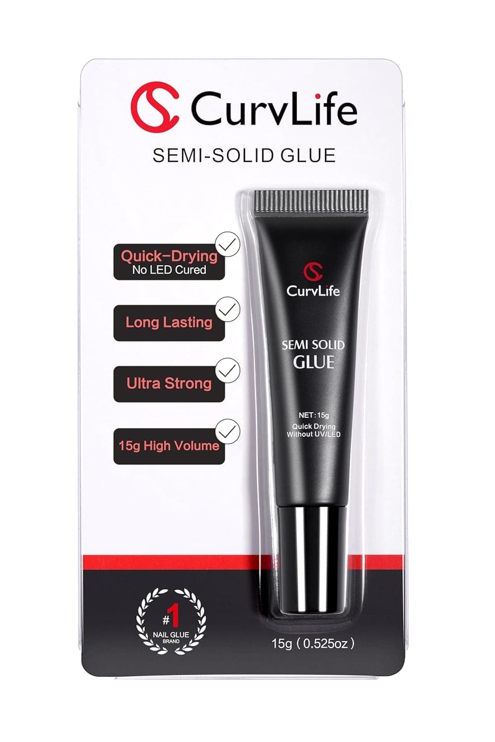 Curvlife Super Strong Nail Glue 15g for Press On Nails - Quick Drying, Semi Solid, Long Lasting, No UV Light Needed 15g-glue 1