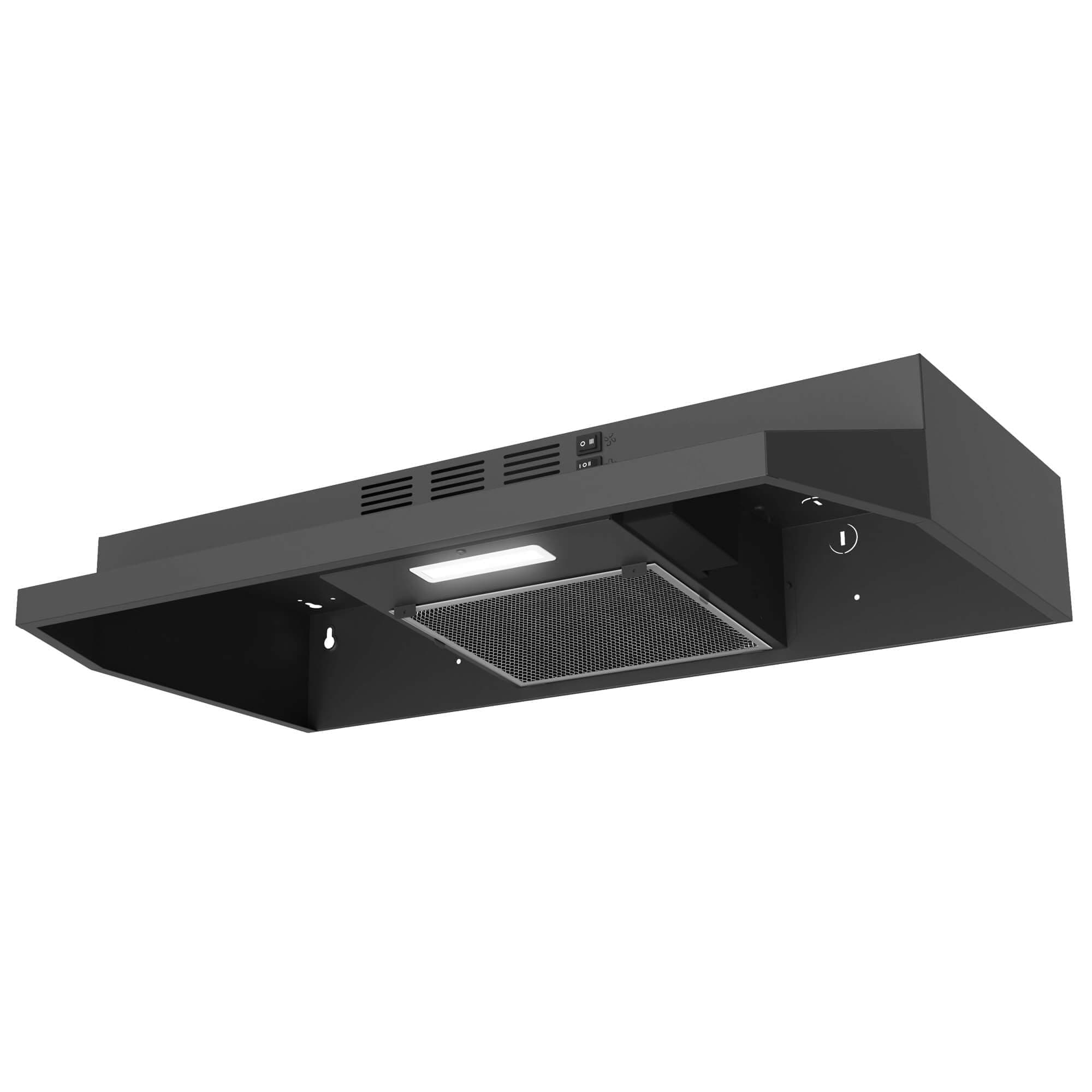 Campana Extractora SNDOAS de 30 pulgadas para Bajo Gabinete, Campana de Cocina Convertible Ductada/Sin Ducto, Campana de Acero Inoxidable con Luz LED, Campana de Bajo Gabinete con Ventilador de Escape de 2 Velocidades, Negro 30"