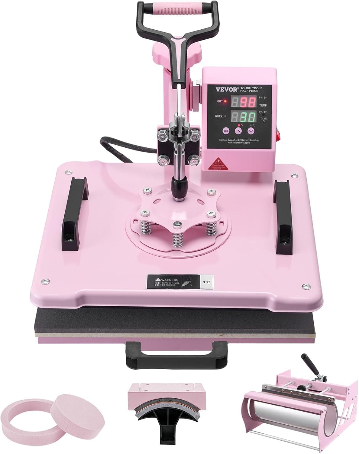 VEVOR Heat Press Machine 5 in 1 Combo with 30 OZ Tumbler Press & Hat Press, Slide Out 12x15 Inch Heat Press Sublimation Machine for T-Shirts, Hats Caps Tumblers Glass Cans Mugs, and Plates (Pink) 5 in 1 Pink-12x15-30 oz - Image 2