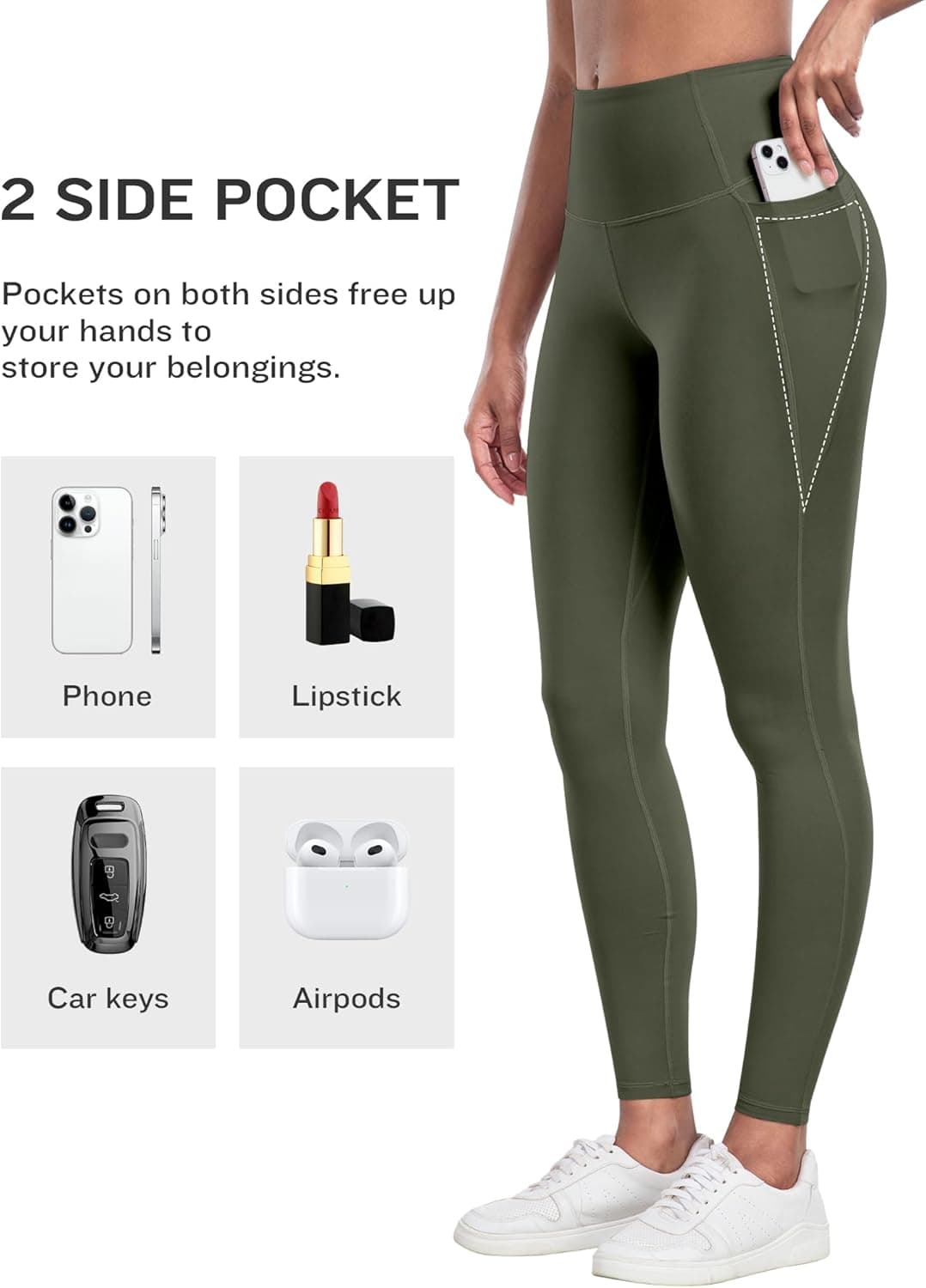 LZYVOO Leggings with Pockets for Women, 6 Packs Soft High Waisted Tummy Control Workout Yoga Pants 6 Packs - Black,gray,navy,burgundy,army Green,brown X-Large - Image 3