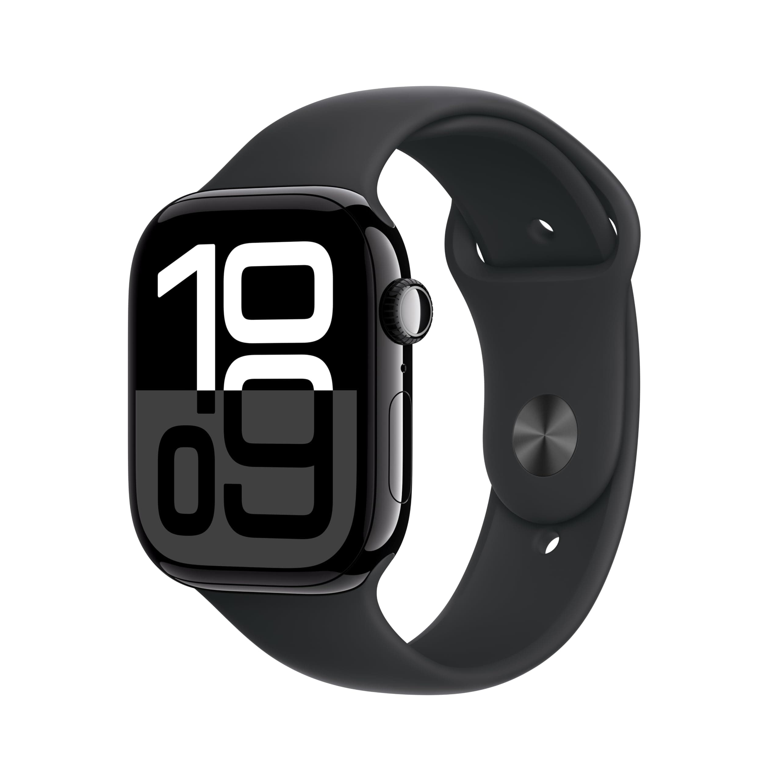 Apple Watch Series 10 [GPS 46mm机壳] 智能手表，喷气黑铝合金机壳，黑色运动表带 - M/L。健身追踪器，心电图应用程序，常亮视网膜显示屏，防水喷气黑铝合金机壳，黑色运动表带46mm机壳 + 中/大表带 GPS，无AppleCare+