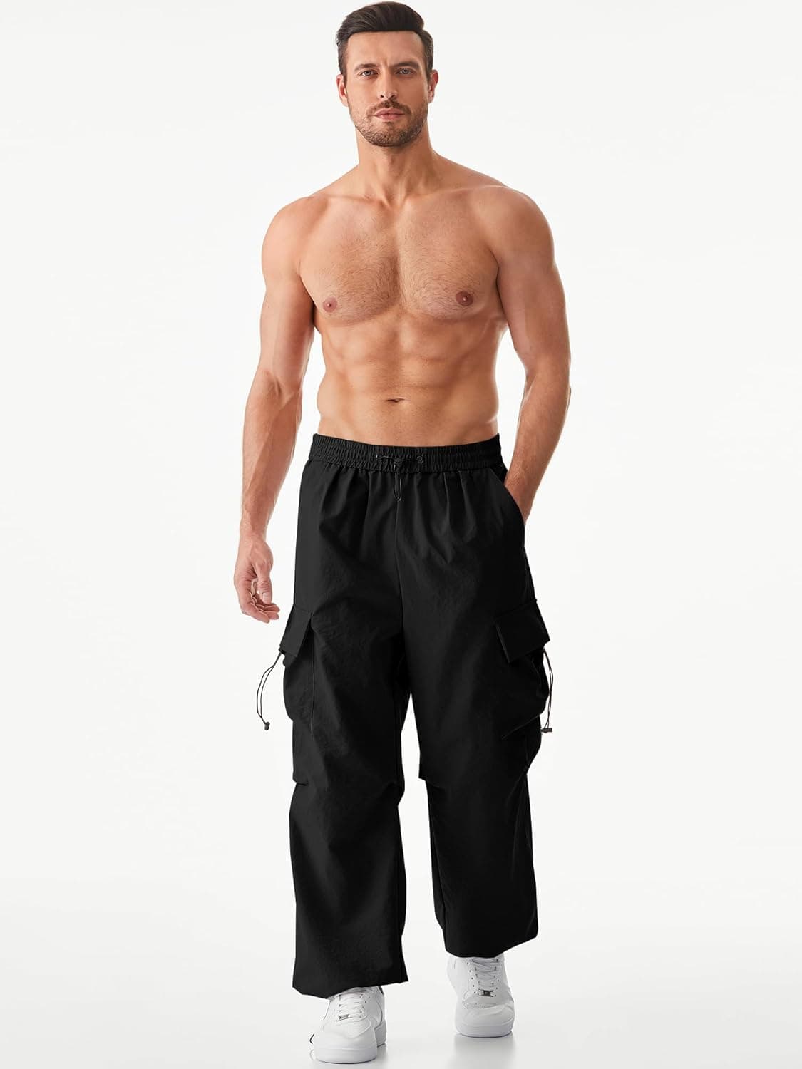 Pantalones Cargo Baggy para Hombre JMIERR, Pantalones Paracaídas Casual a la Moda, Ajuste Suelto, Joggers Harem con Bolsillos para Streetwear, X-Large A1 Negro - Image 5