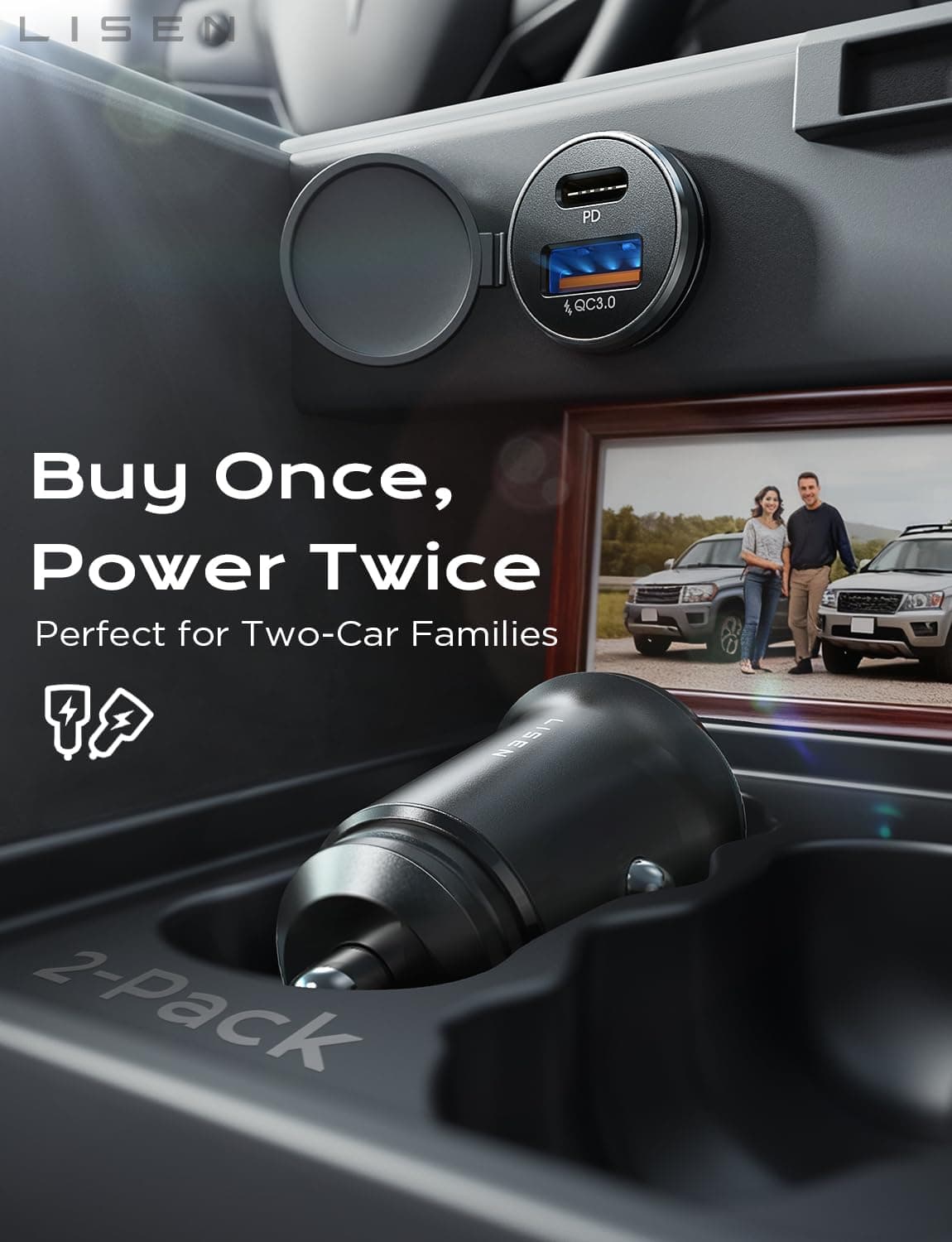 Cargador de Auto LISEN USB C, Adaptador de Cargador USB de 69W para Encendedor de Cigarrillos, Accesorios para Autos Regalos para Hombres, Adaptador de Carga Rápida Mini USBC para Autos, Enchufe Tipo C 12V, para iPhone 17 Pro Max 16 15 14 13 Negro 2 Paquete - Image 2