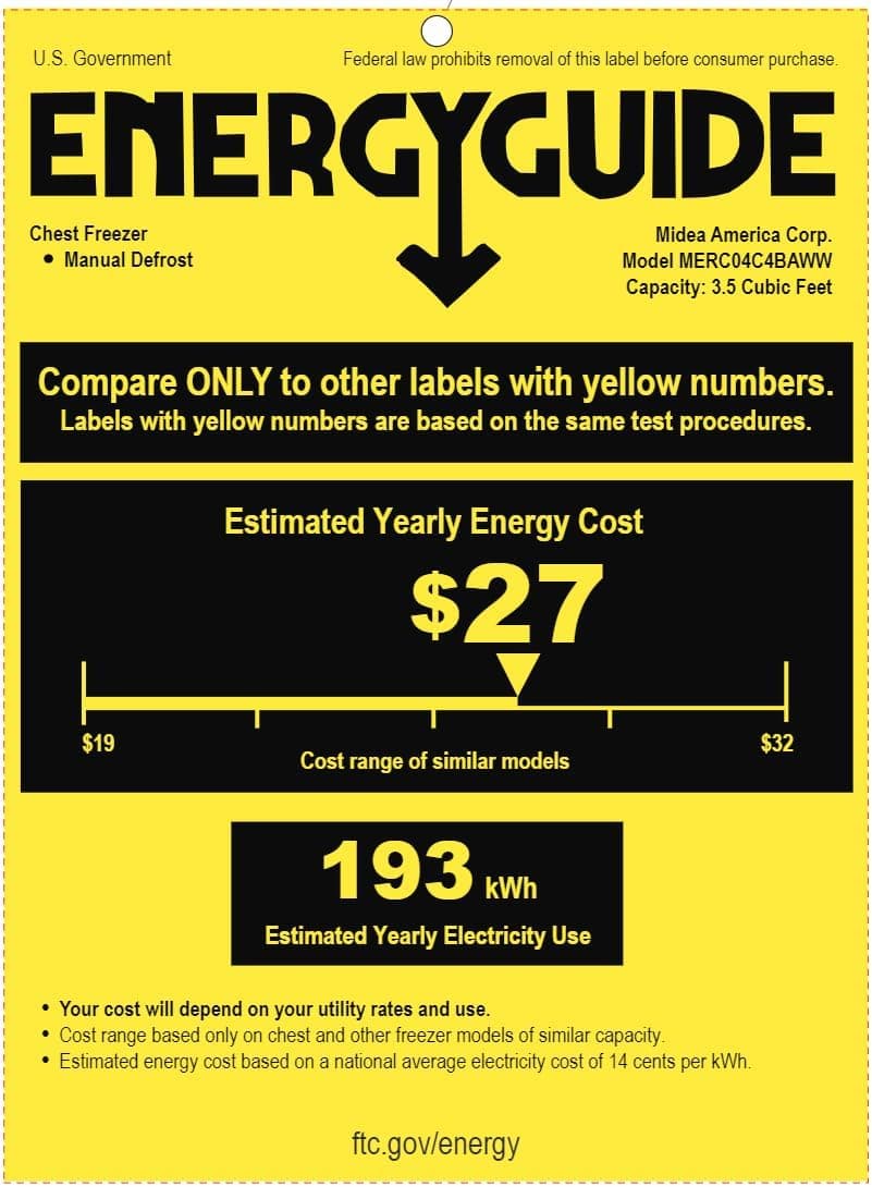 Midea MERC04C4BAWW Chest Freezer, 3.5 Cubic Feet Freezer With Removable Basket, Interior LED Light, Adjustable Temperature, For Kitchen Apartment Office, White 3.5 Cubic Feet (Convertible) - Image 10