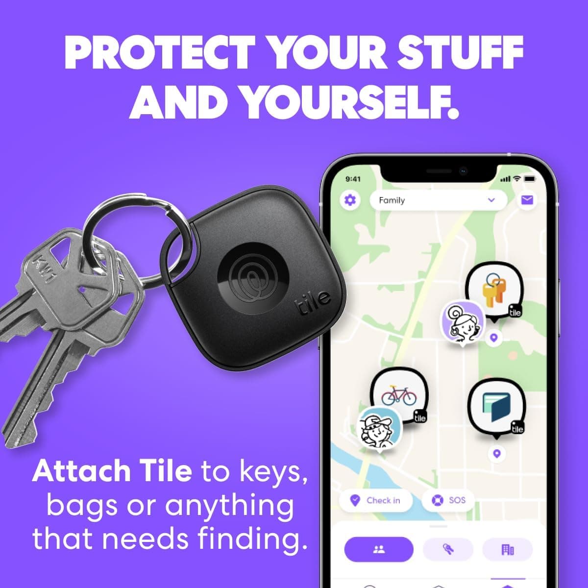 Life360 Tile - Bluetooth Tracker, Keys Finder and Item Locator for Keys, Bags and More. Phone Finder. Both iOS and Android Compatible. 1-Pack (Black) 1 Count (Pack of 1) Black - Image 2