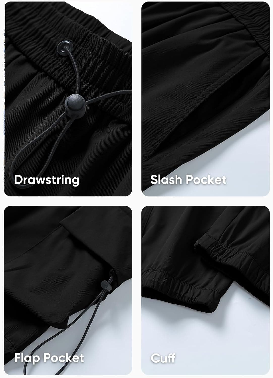 JMIERR Men's Baggy Cargo Pants Trendy Casual Parachute Pant Loose Fit Harem Joggers with Pockets for Streetwear X-Large A1 Black - Image 5