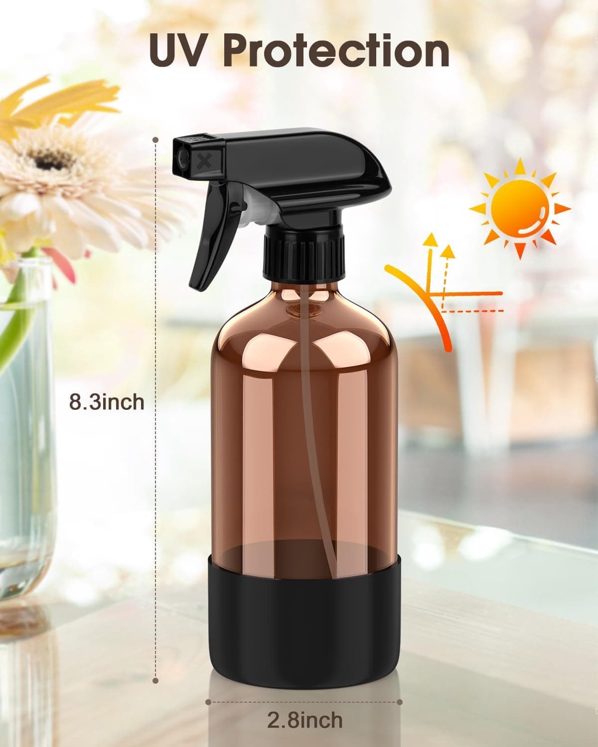 Amazon.com: Bontip Glass Spray Bottle with Silicone Sleeve Protection, Amber Glass Spray Bottle Set for Window Cleaner Aromatherapy Facial Hydration Watering Flowers Hair Care 2 Pack/16 oz (Black & Brown) : Beauty & Personal Care - Image 5