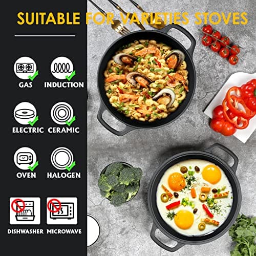 EDGING CASTING 2-in-1 Pre-Seasoned Cast Iron Dutch Oven Pot with Skillet Lid Cooking Pan, Cast Iron Skillet Cookware Pan Set with Dual Handles Indoor Outdoor for Bread, Frying, Baking, Camping, BBQ, 5QT - Image 6