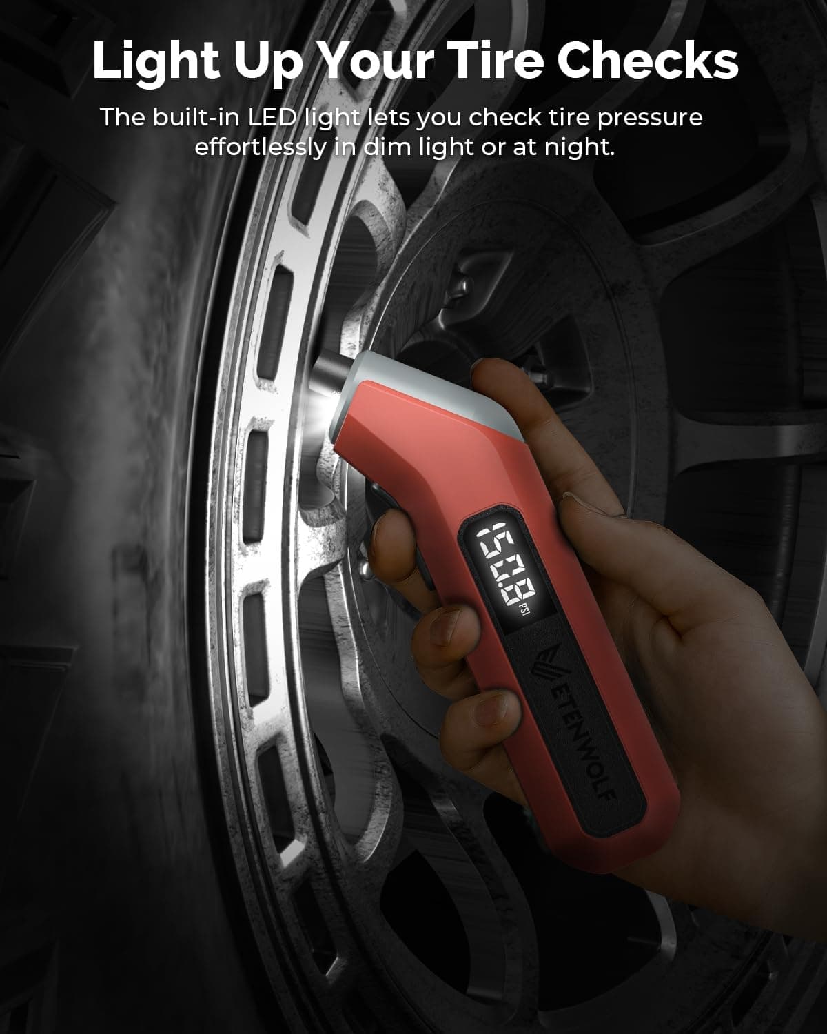 ETENWOLF T300 Digital Tire Pressure Gauge 3-200 PSI, Industrial Tire Gauge Calibrated to ANSI B40.7 Grade 2A(Plus-Minus 0.5%), Replaceable AAA Batteries (Vivid Orange) - Image 5
