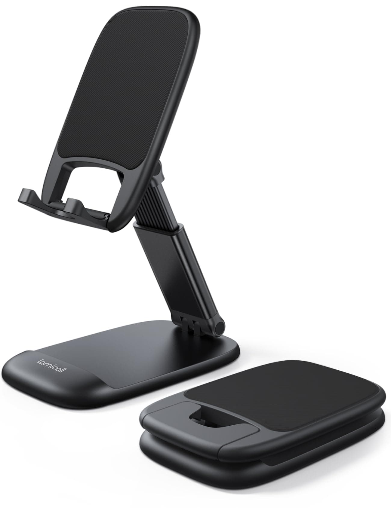Lamicall Cell Phone Stand for Desk - [Height Adjustable] Foldable Mobile Phone Holder, Portable Stand for iPhone 17 16 15 14 13 12 11 Pro Max Plus Air, Galaxy S25, Telephone, Office Gift Accessories 1-Black