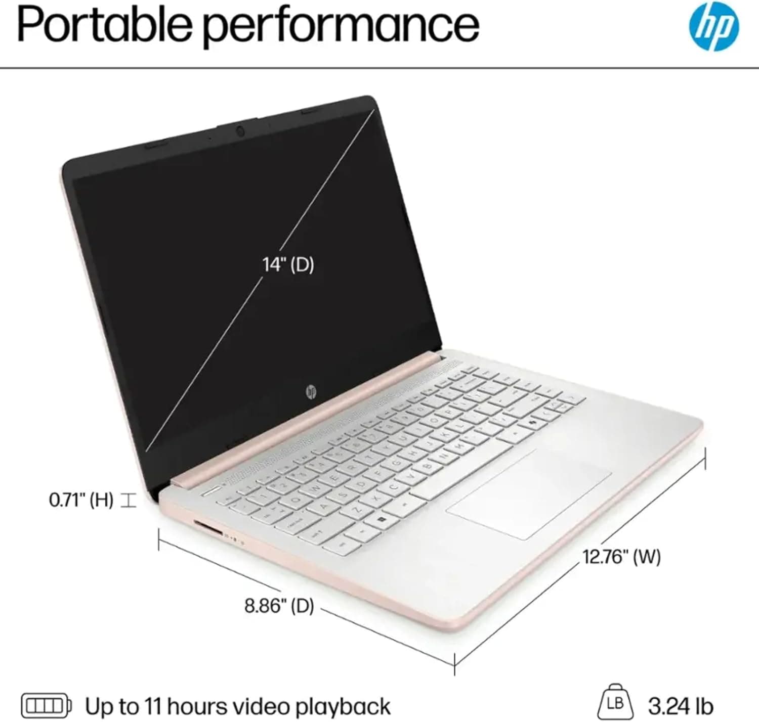HP Rose Gold Ultrabook 14 Laptop with Office 365, Intel 4-Core CPU, 1.1TB Storage (1TB OneDrive and 64GB Emmc), 8GB RAM, Windows 11, No Mouse - Image 10
