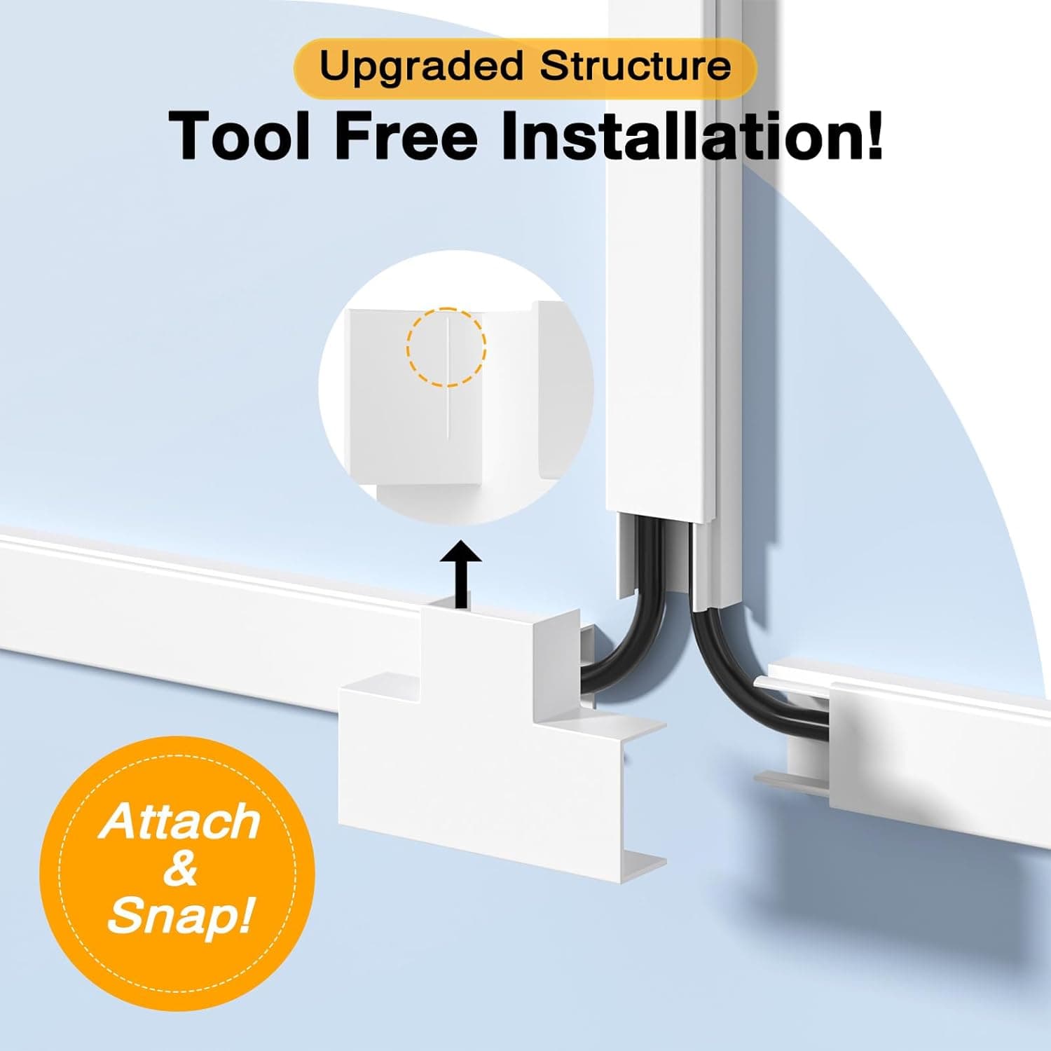 Delamu Cord Hider, 157in Wire Covers for Cords on Wall, Premium Cable Hider Cord Covers for Wires, Cable Management Wire Hiders for TV, Cable Raceway Kit, W0.95 H0.55in, White 157in L x 0.95in W x 0.55in H White - Image 4