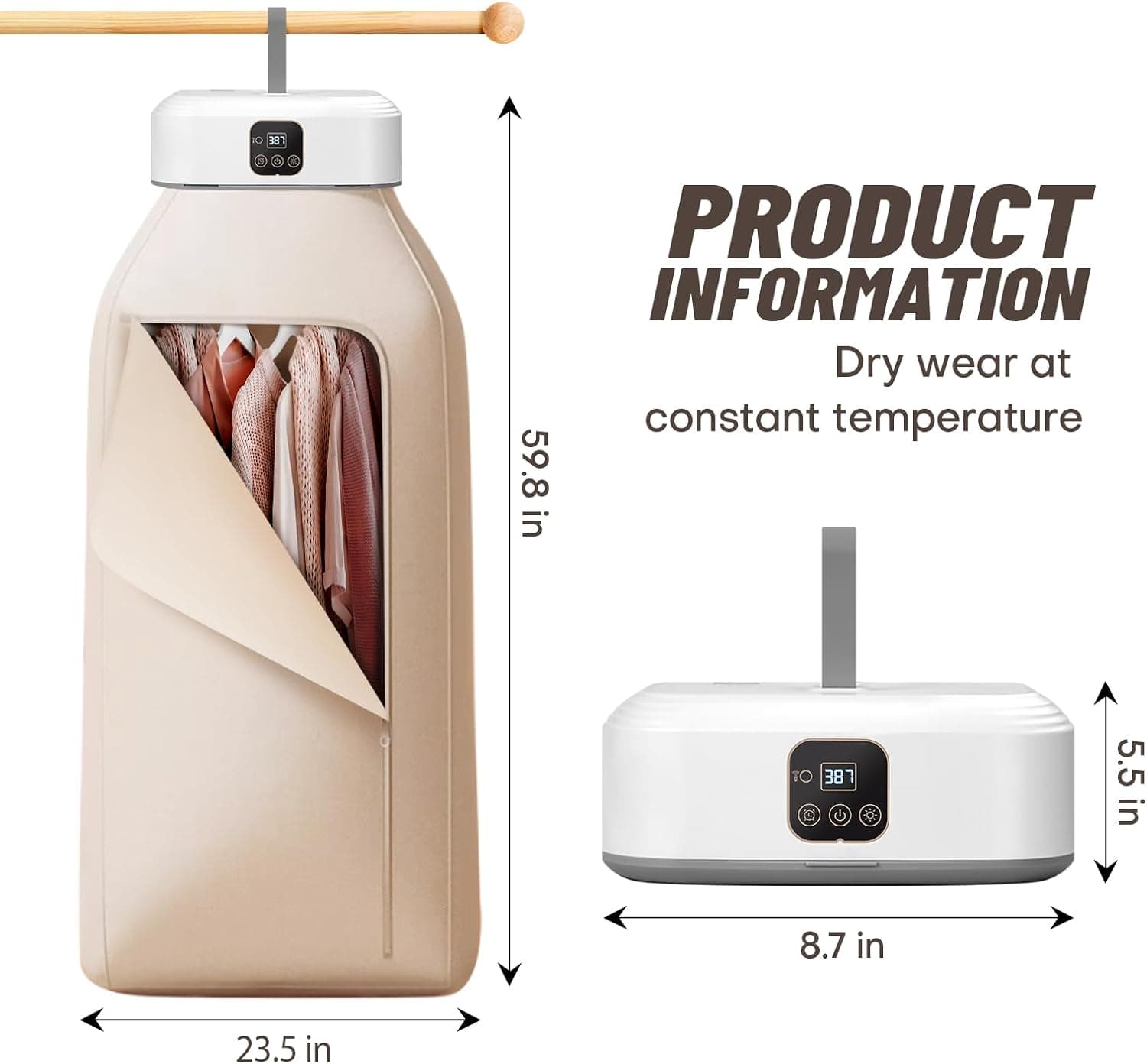 Portable Clothes Dryer, Mini Laundry Dryers with Remote Control, Small Compact Foldable Electric Drying Machine with Dry Bag - Image 6