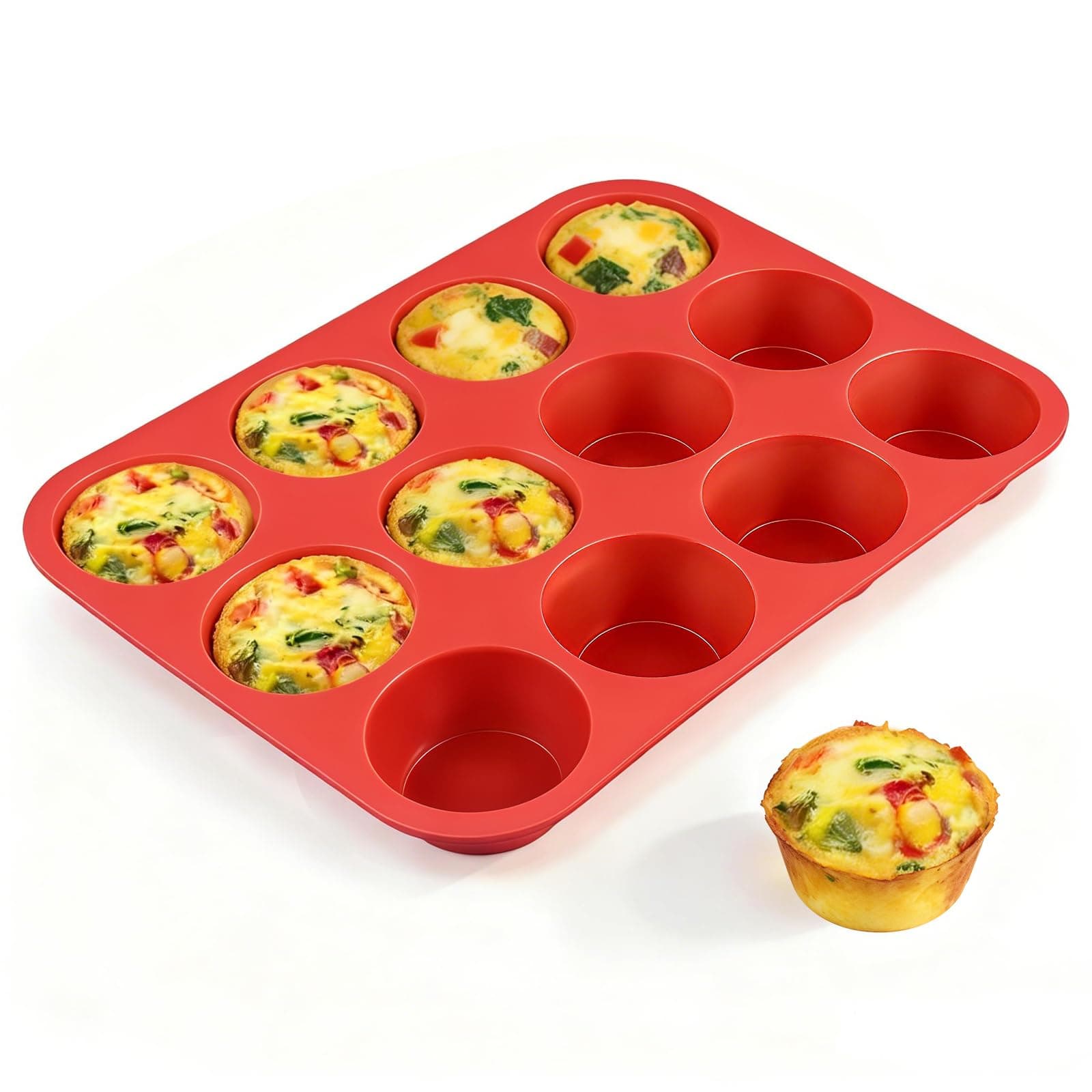 CAKETIME 12 Cups Silicone Muffin Pan - Nonstick Cupcake Pan 1 Pack Regular Size Silicone Mold for Baking 1pc: 12-Cup Regular