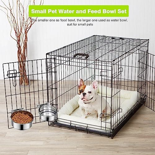 2 Pcs Small Pet Dog Food Water Bowl for Cage Stainless Steel Non-Spill Kennel Hanging Cats Pets Bowls with Clamp Holder Crate Feeder Dish for Small Dogs Pets (4.7x1.9'' & 3.9x1.7'') - Image 3