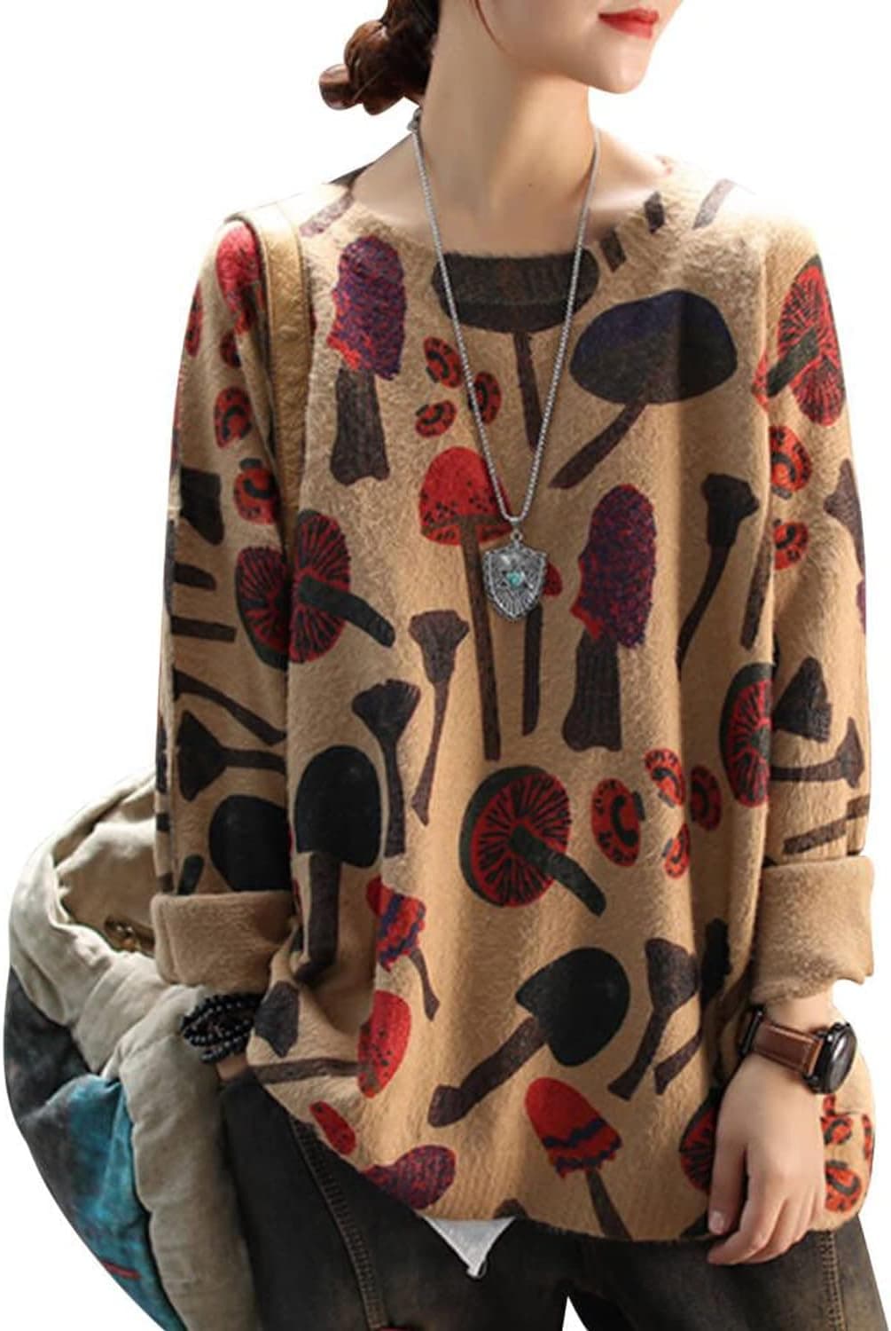 YESNO Women Christmas Sweater Graphic Printed Oversized Pullover Sweaters Casual Loose Knit Tops S01 X-Large S01 as Picture65 - Image 2