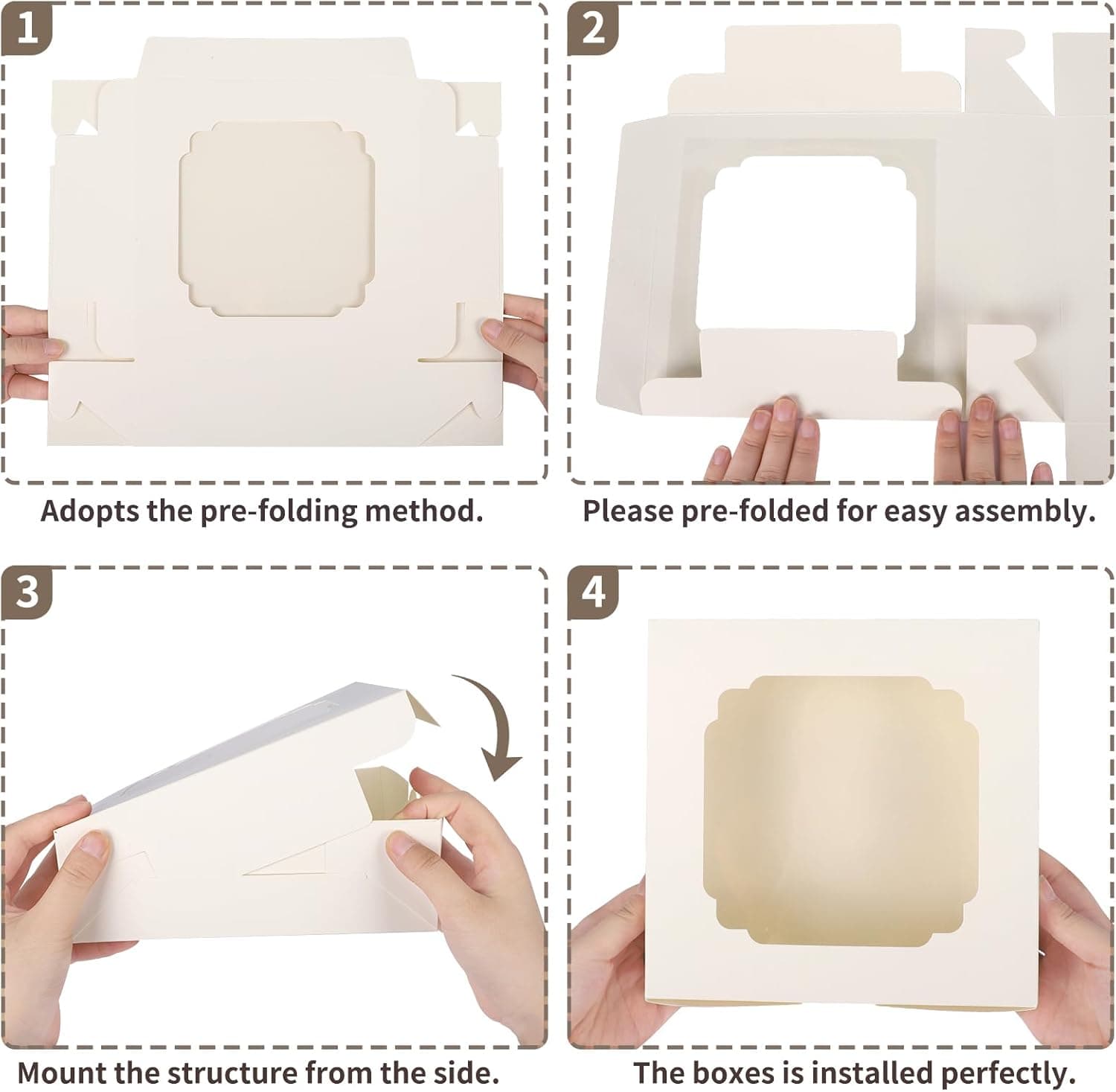 TOMNK 60pcs Cookie Boxes, 8x8x2.5 Inches Bakery Boxes with 2 Style Windows for Chocolate Strawberries, Pie, Pastry, Dessert, Cake - Image 4