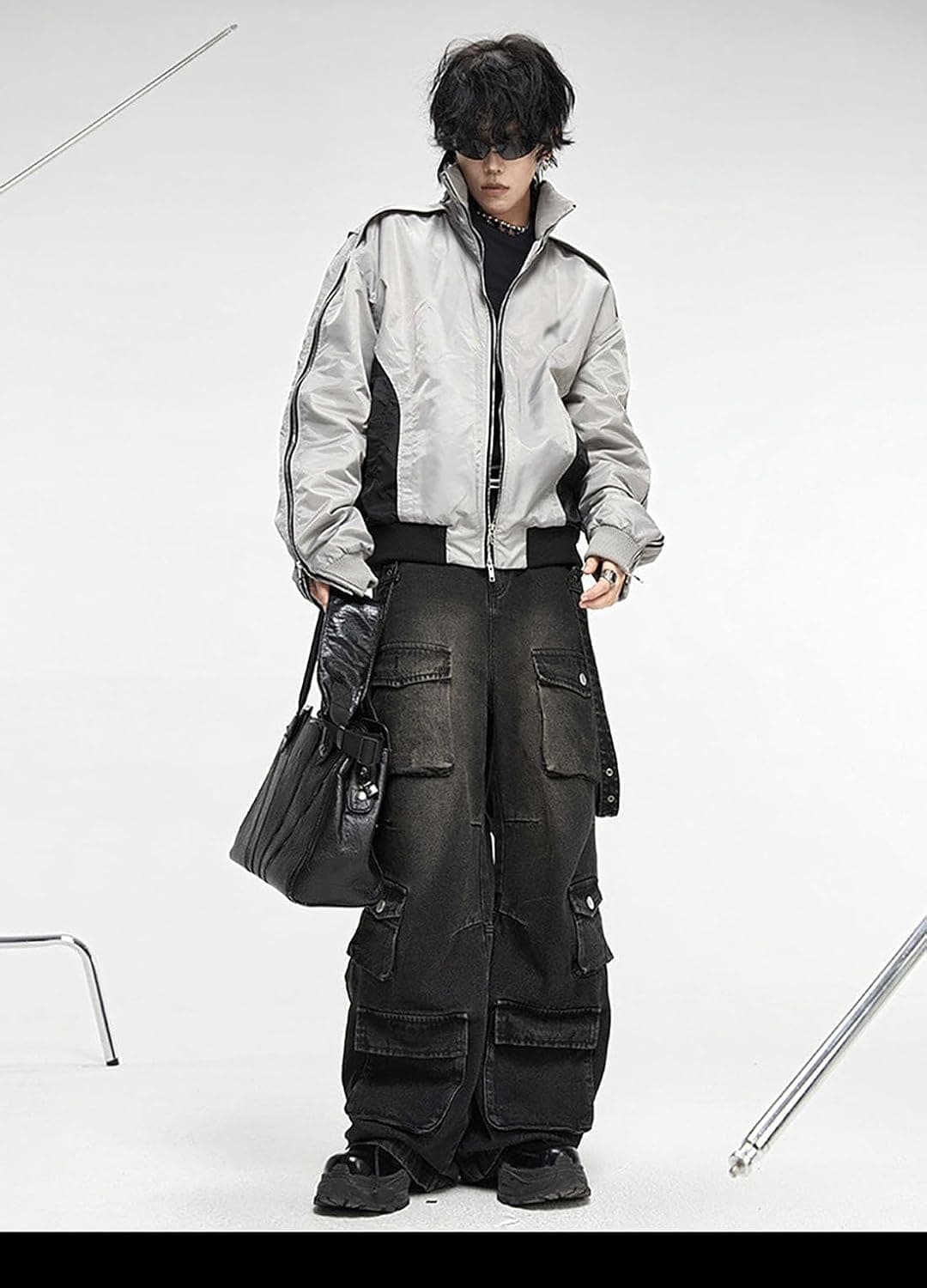 Baggy Cargo Pants for Men Women Wide Leg Jeans Y2k Hip Hop High Waisted Pants Casual Streetwear Grunge Clothes Black Large Black - Image 3