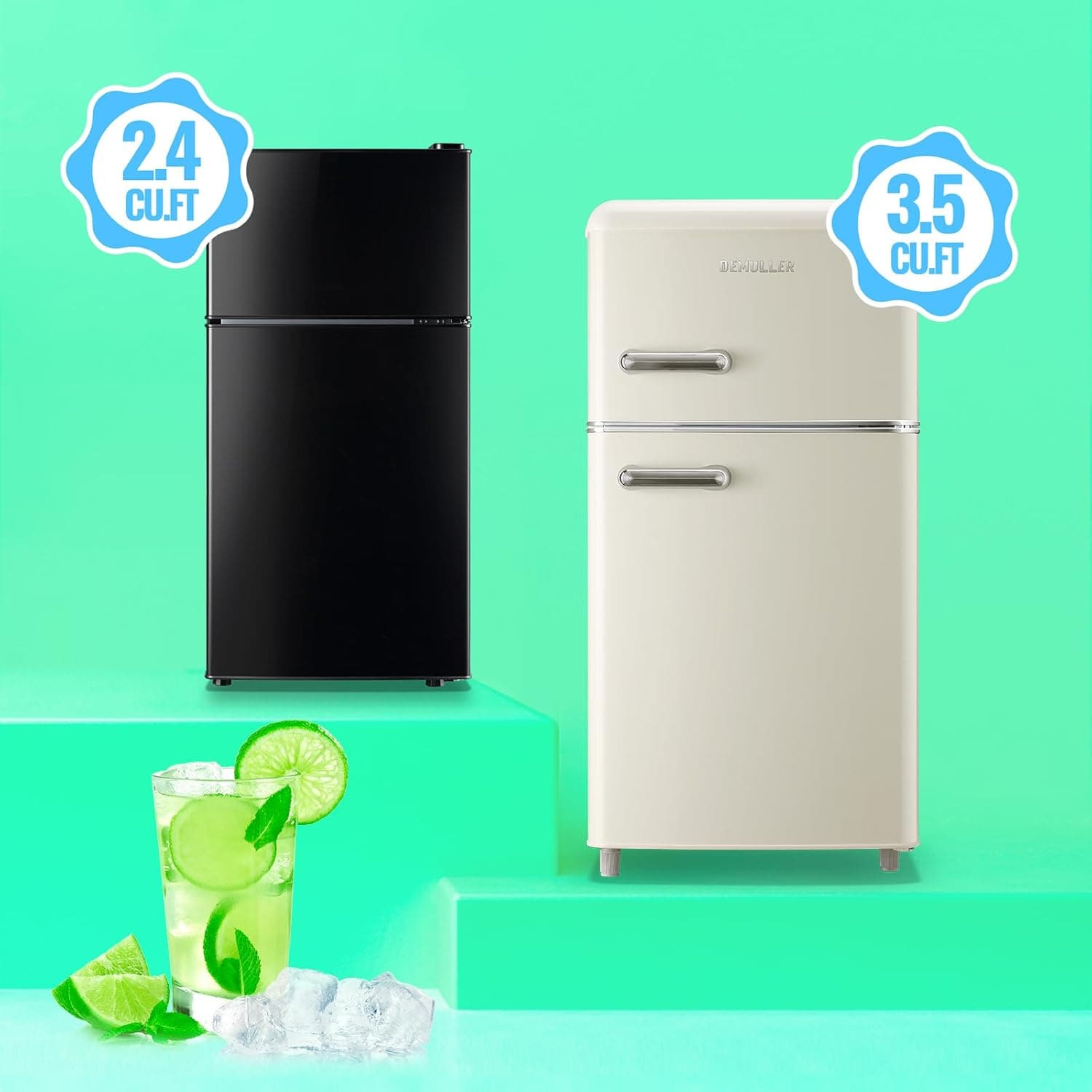 2.4 Cu.Ft Mini Fridge with Freezer & Double Door Small Tiny Size Refrigerator with 7 Temperature Control Knob Only Suitable for One Person Use Black - Image 6