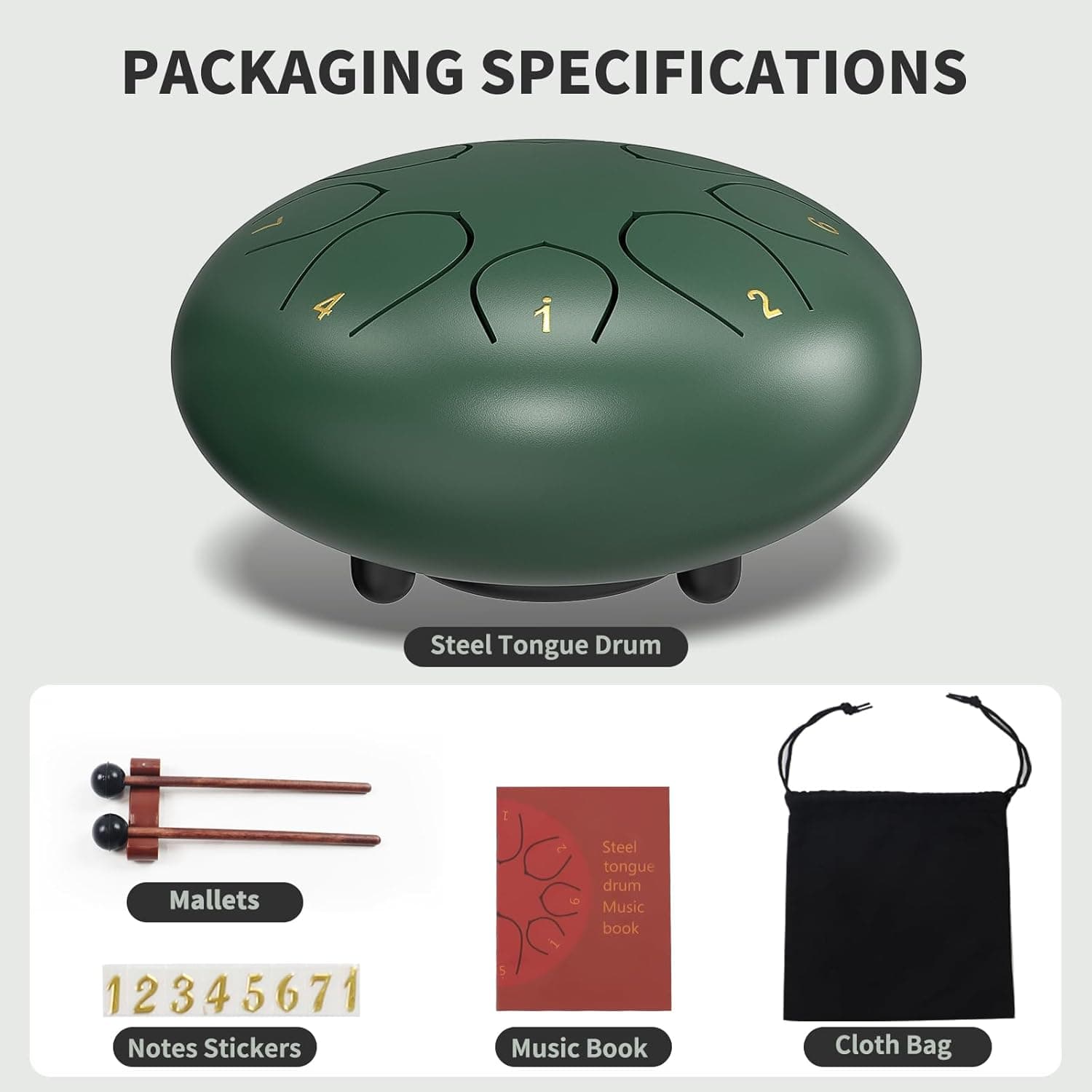 Rain Drum for Outside Garden, 6 Inches 8 Notes Steel Tongue Chakra Drums, Waterproof Meditation Rain Chime, Musical Instruments for Adult Gift with Bag, Music Book, Drum Mallets (Green) 6 Inches Green - Image 4