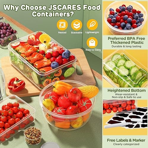 JSCARES 40 PCS Food Storage Containers with Lids Airtight (20 Lids &20 Containers) - Leakproof Meal-Prep Containers for Kitchen Storage Reusable Plastic Microwave/Dishwasher Safe with Labels & Pen - Image 4
