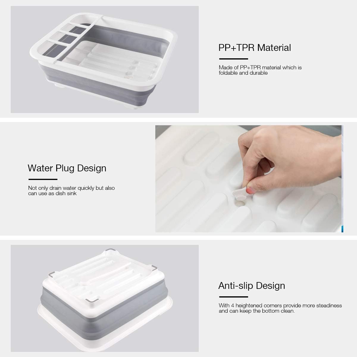 Collapsible Dish Drying Rack Portable Dinnerware Drainer Organizer for Kitchen RV Campers Travel Trailer Space Saving Kitchen Storage Tray Gray/White - Image 5