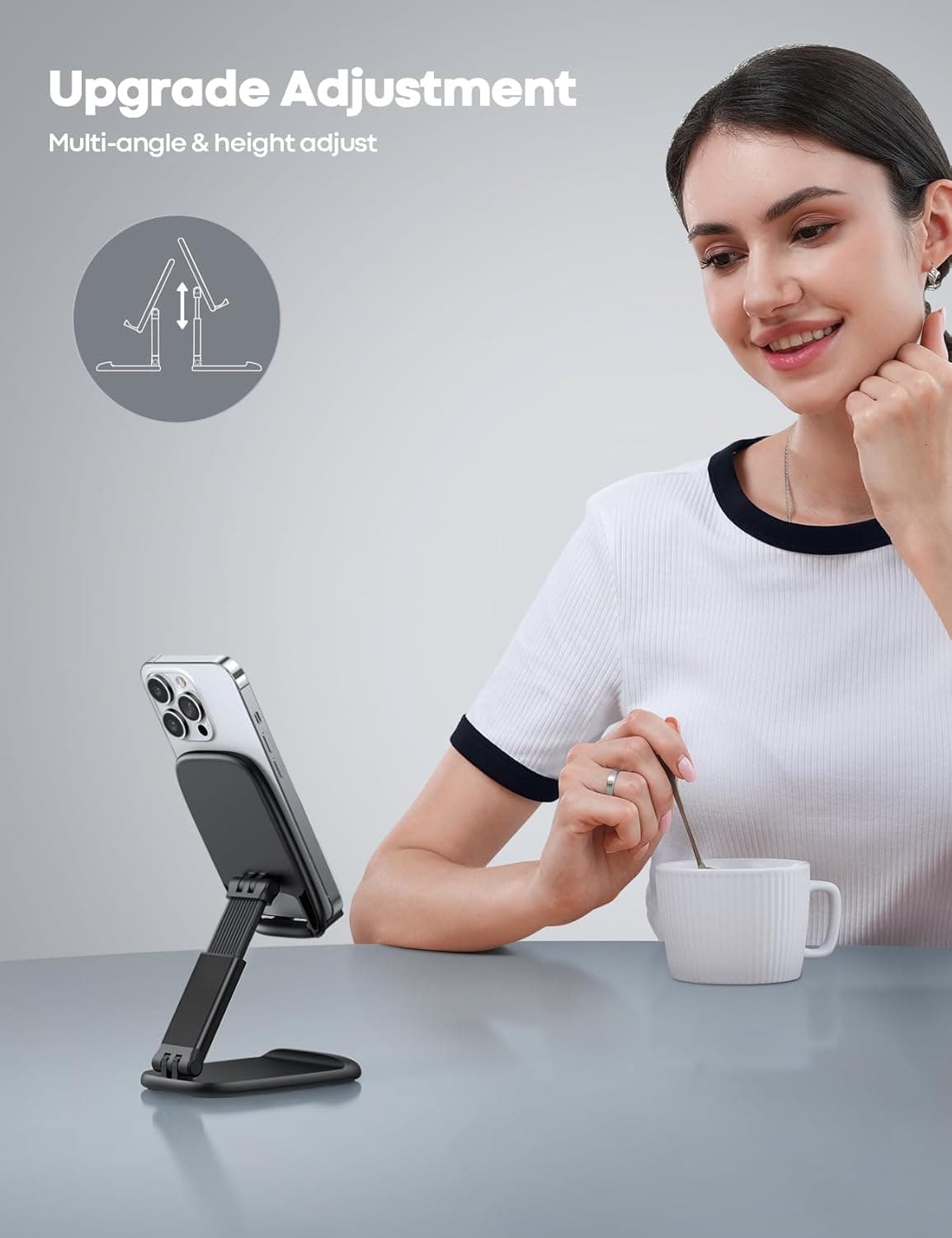 Lamicall Cell Phone Stand for Desk - [Height Adjustable] Foldable Mobile Phone Holder, Portable Stand for iPhone 17 16 15 14 13 12 11 Pro Max Plus Air, Galaxy S25, Telephone, Office Gift Accessories 1-Black - Image 2