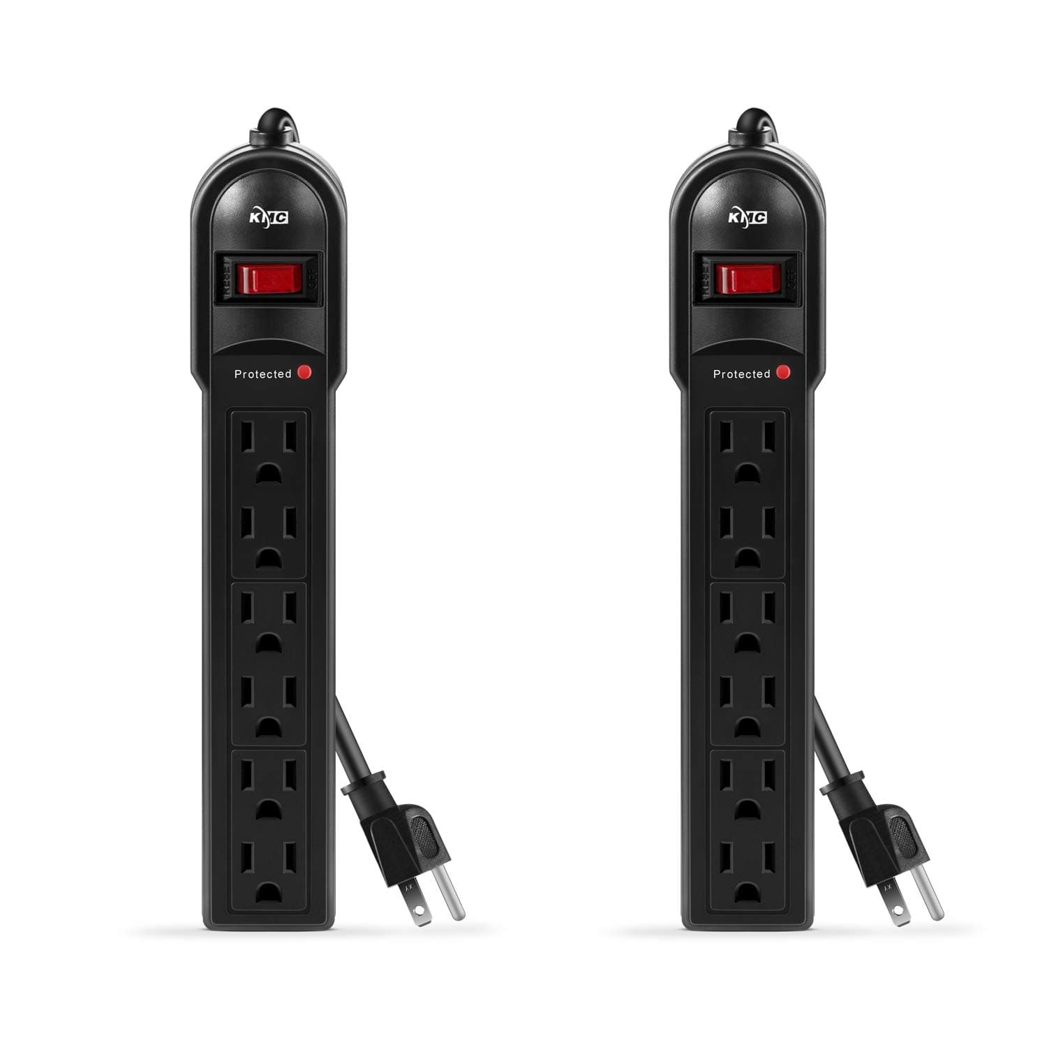 KMC 6-Outlet Surge Protector Power Strip 2-Pack, 600 Joule, Overload Protection, 2-Foot Cord 2pack balck