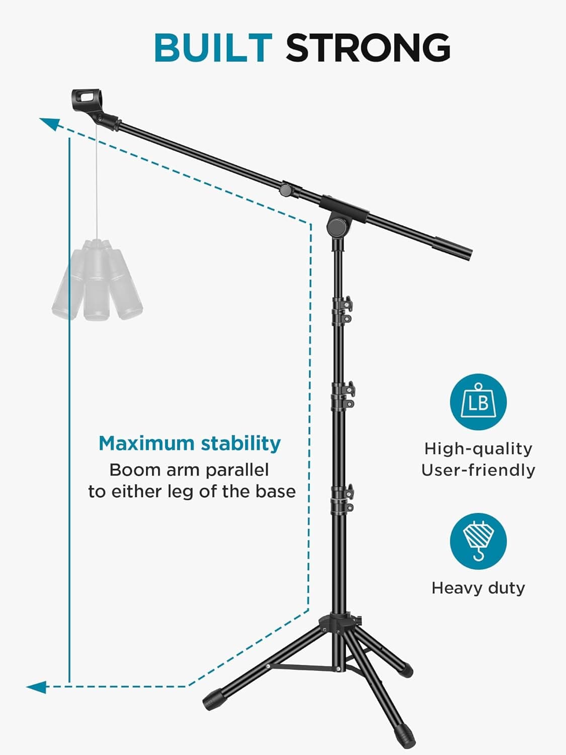 InnoGear Microphone Stand, Tripod Boom Arm Floor Mic Stand Height Adjustable Heavy Duty with Carrying Bag 2 Mic Clips 3/8" to 5/8" Adapter for Singing Podcast for Blue Yeti Shure SM58 SM48 Samson Q2U 1 - Image 5