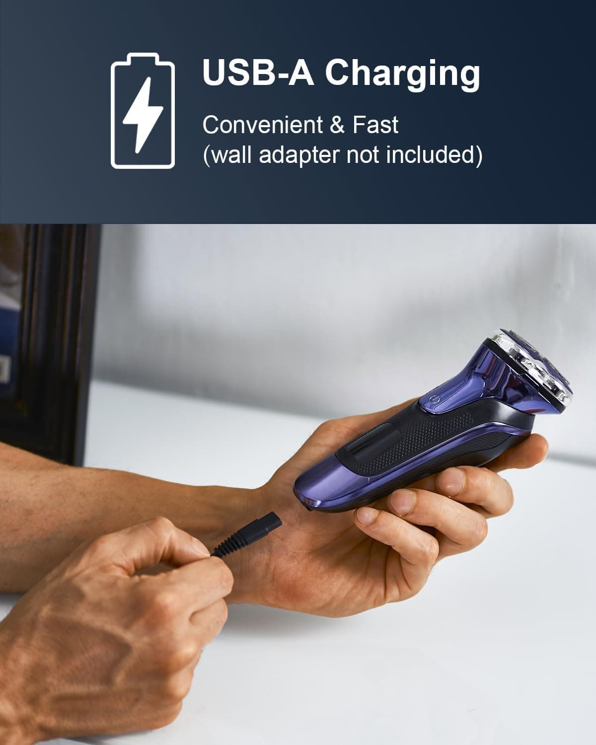 Rechargeable Electric Razor for Men: IPX6 Waterproof Shaver - 1.5H Fast Charge, 4D Flex Precision Blades with Pop-Up Trimmer - Gentle on Sensitive Skin, Perfect for Travel，Sapphire Blue - Image 8