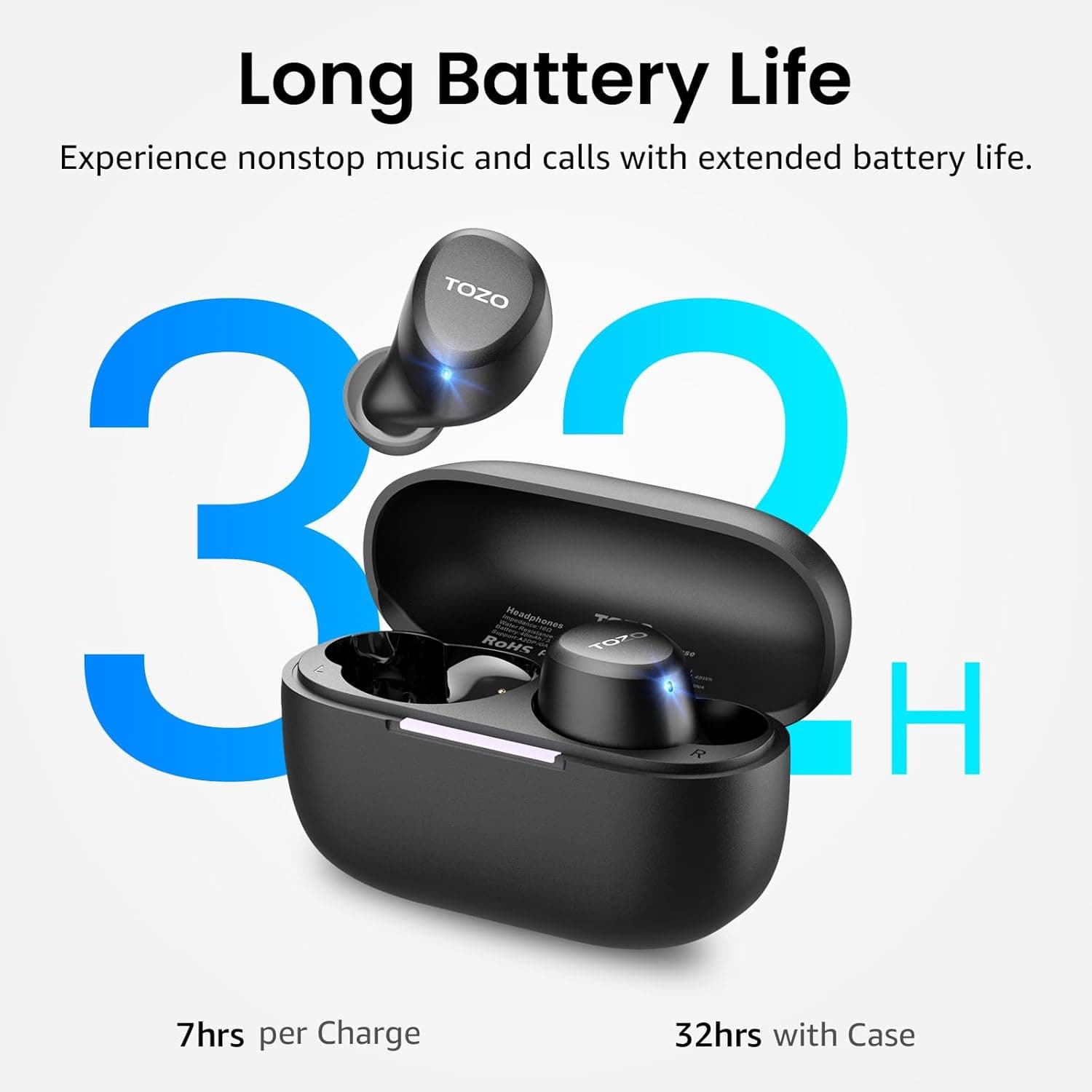 TOZO A1 Wireless Earbuds Bluetooth 5.3 Light Weight in Ear IPX5 Waterproof Headphones 2 Mic for AI Calls, Immersive Premium Sound Bass Headset with Charging Case, 32 Presets EQ Customization via App Black Small Classical Edition - Image 6